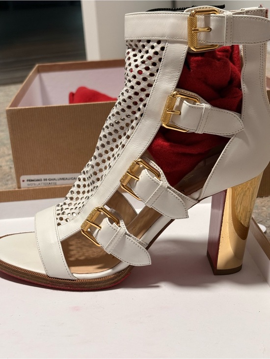 Christian Louboutin Shoes - Christian Louboutin White Leather Buckle Sandal with Gold Heel